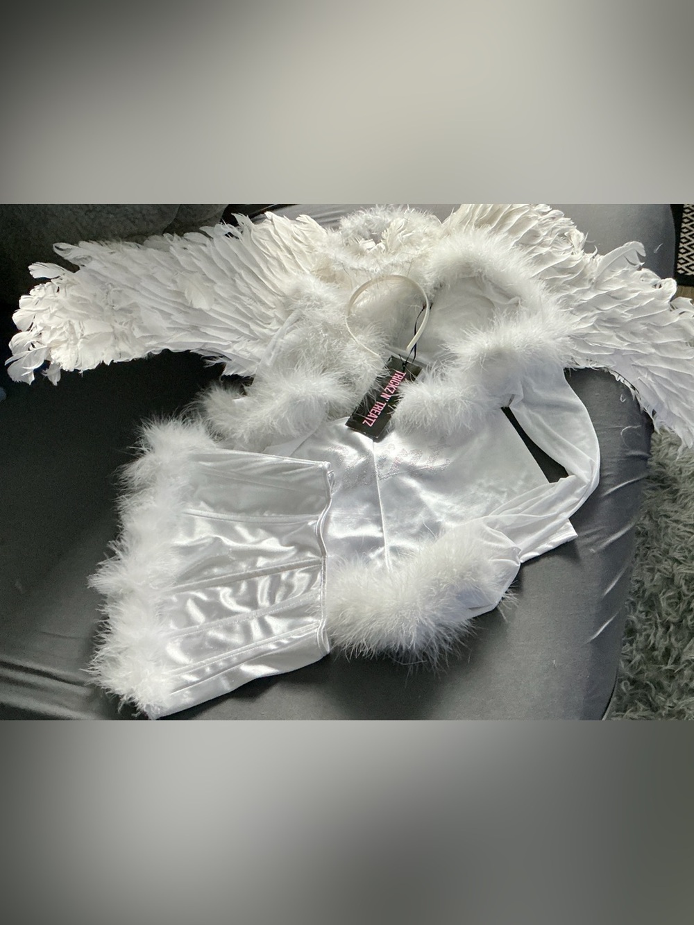 Dolls kill White Satin Feather Angel Corset Set 5 pieces Medium